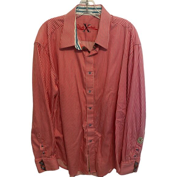 Robert Graham Striped Flip Cuff Shirt Mens Size 2XL Orange & White Cotton Button - Picture 1 of 10